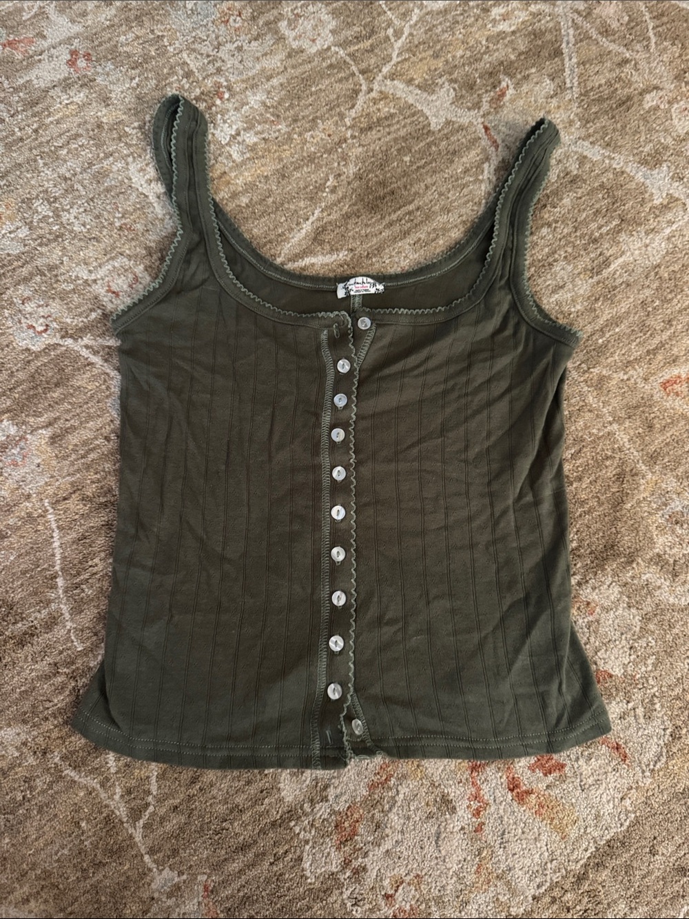 Free People Olive Ribbed Button-Front Tank Top - Women